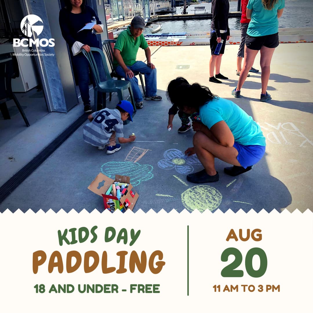 Kids playing with sidewalk chalk at the sailing docks. Kids day paddling, 18 and under free. August 20th from 11am to 3pm.
