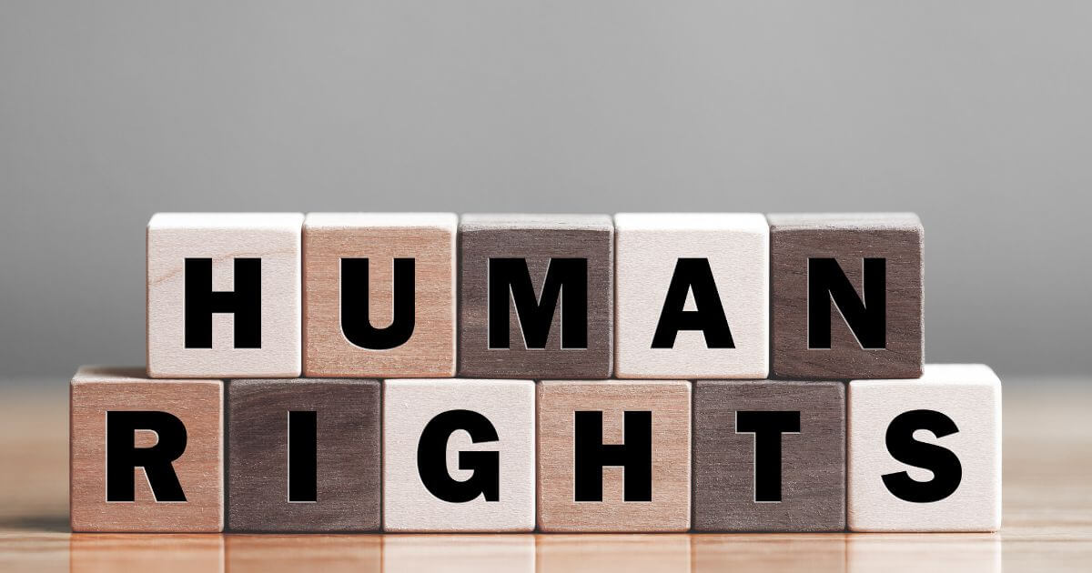 Building blocks spelling the words "Human Rights".